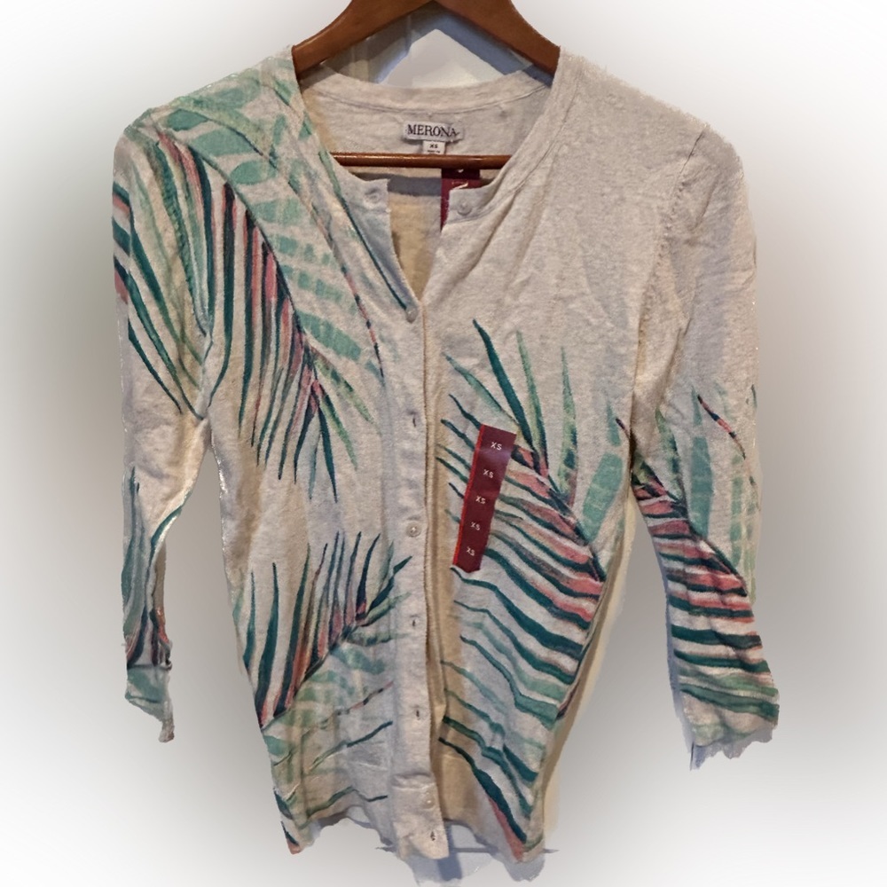 Merona Cream Palm Cardigan, X-Small, NWT